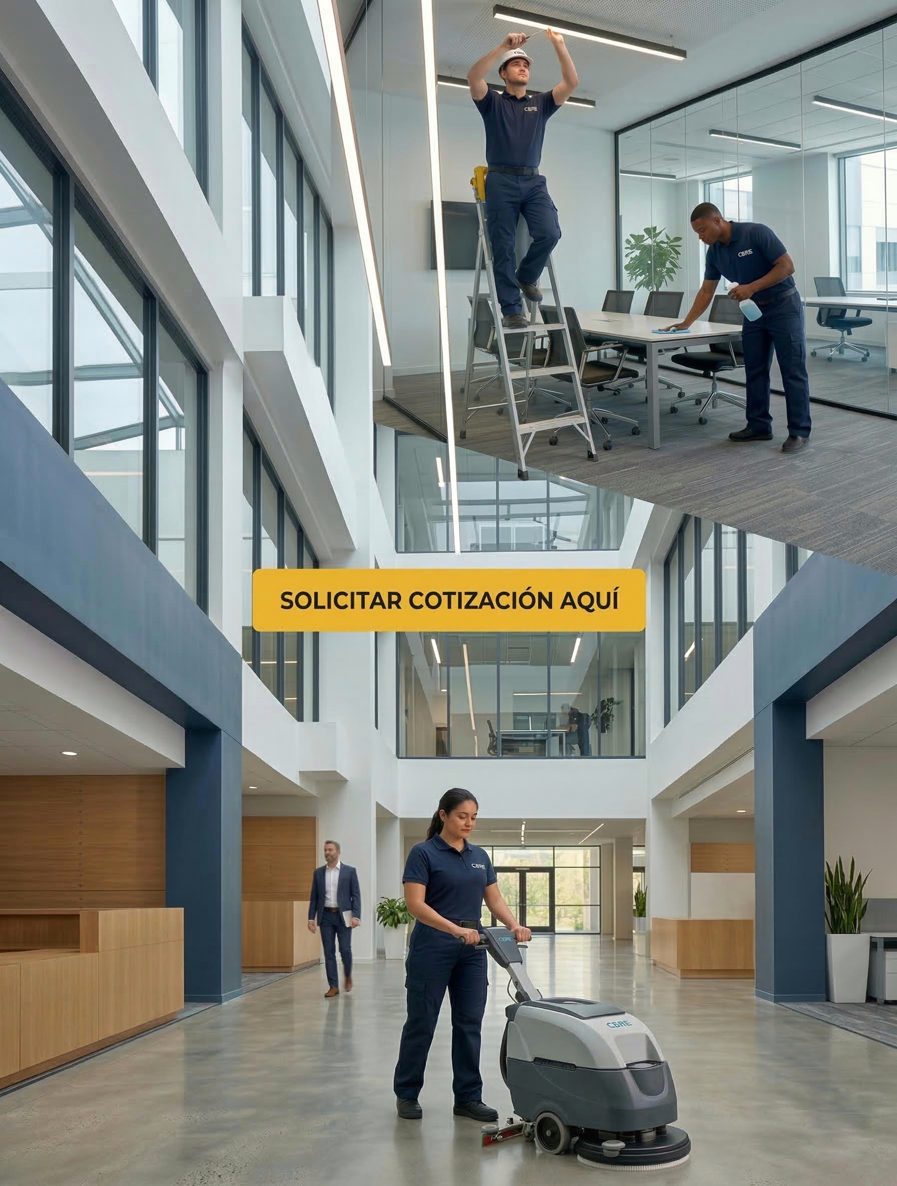 Servicio profesional de limpieza corporativa en oficinas de CDMX realizado por CEDE Facility Services, especialistas en mantenimiento y facility services.